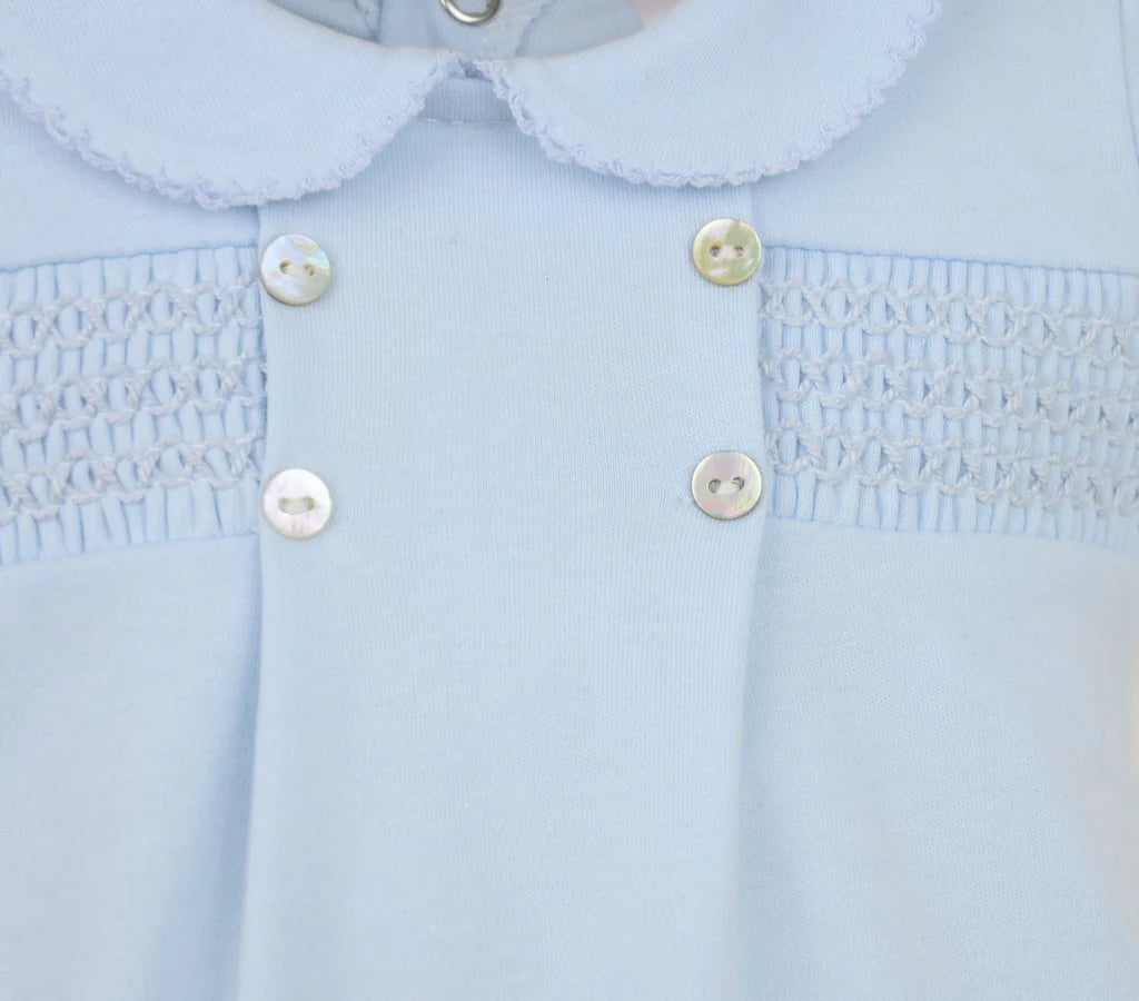 Pex Smocked Cotton Romper Suit Blue