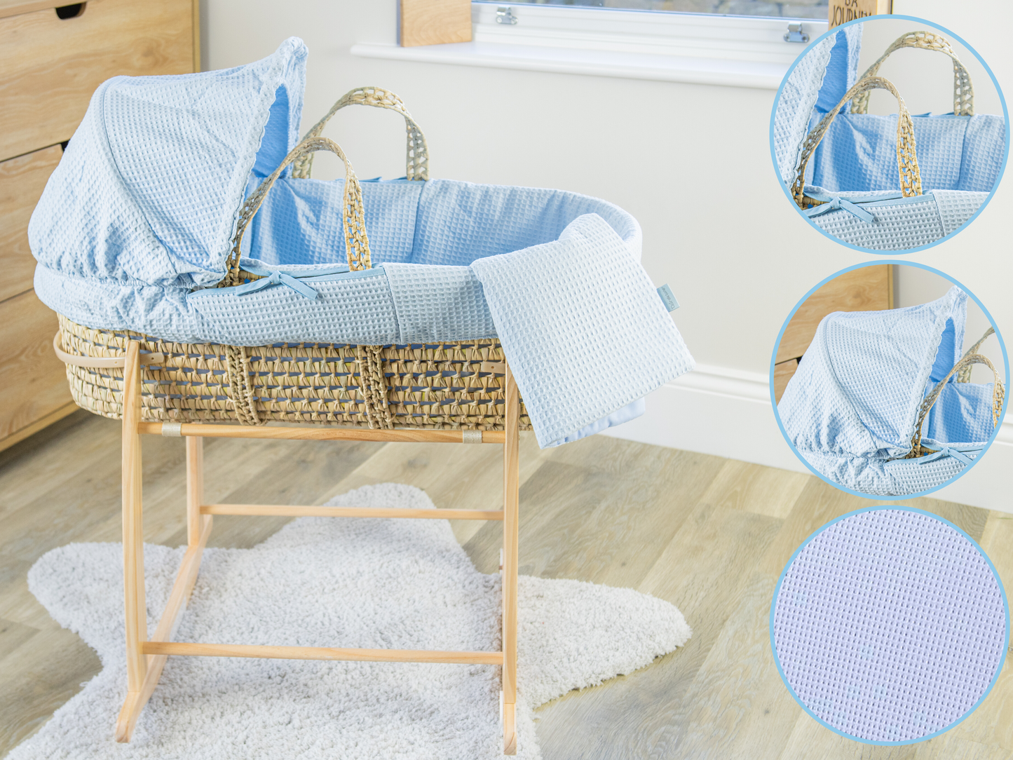 Clair de Lune Blue Waffle Palm Moses Basket