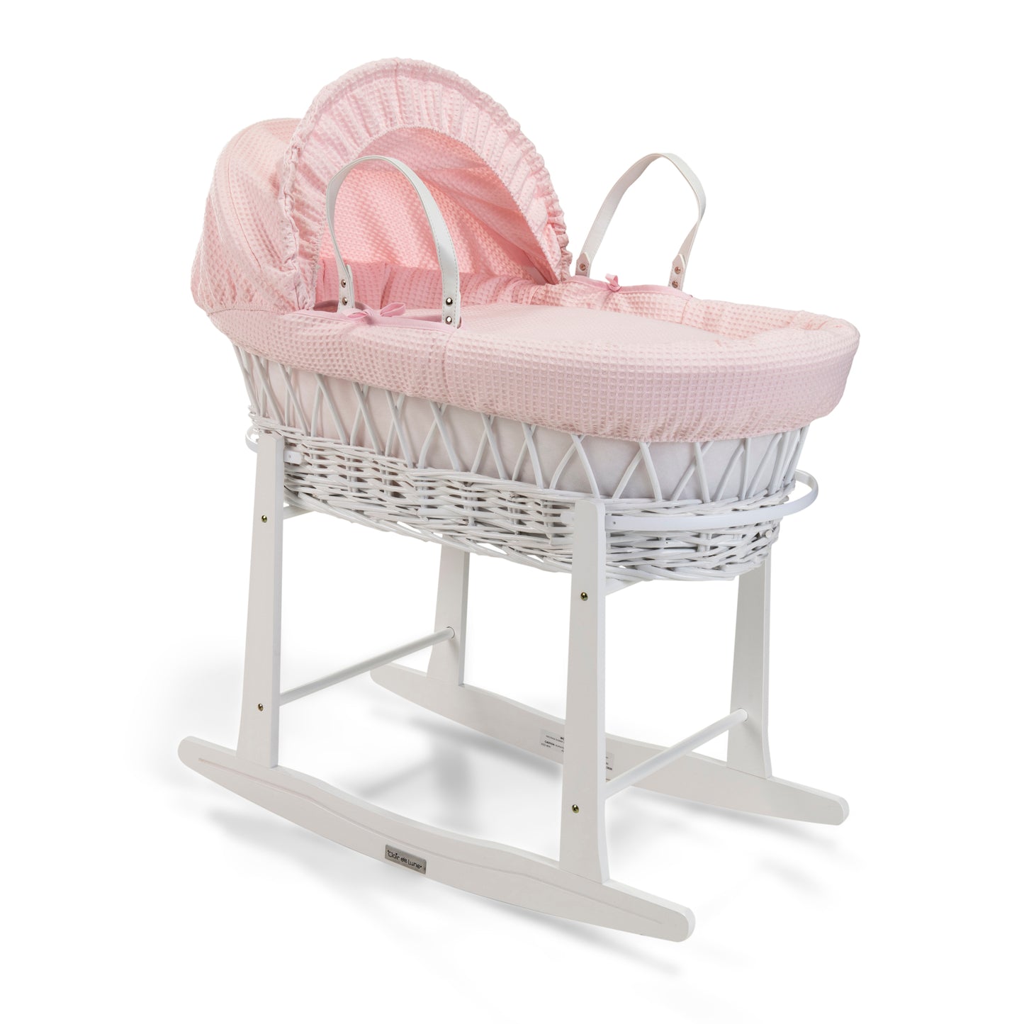 Clair de Lune Pink Waffle White Wicker Moses Basket