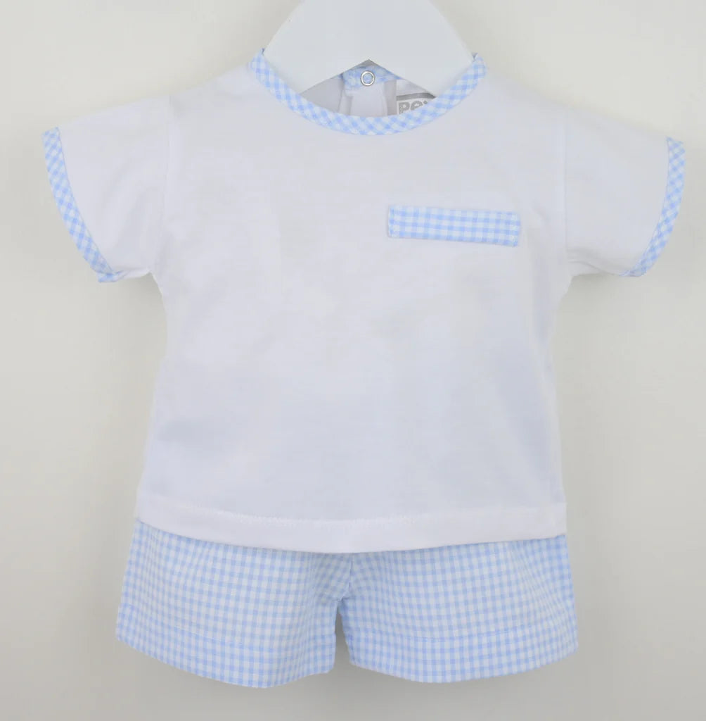 Pex Gingham Shorts Suit Blue