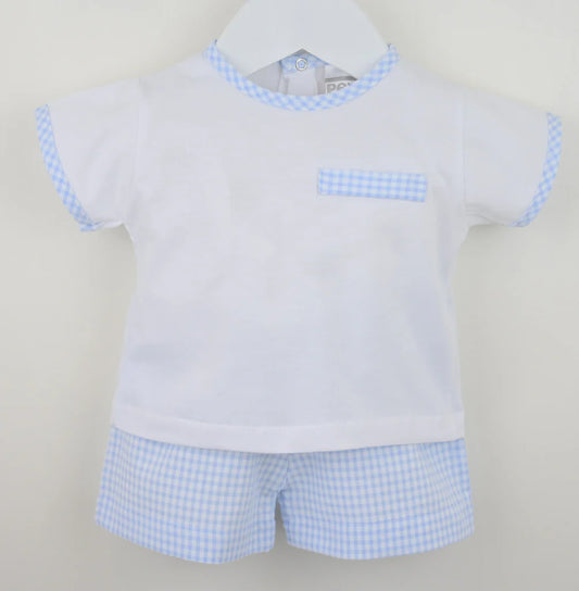 Pex Gingham Shorts Suit Blue