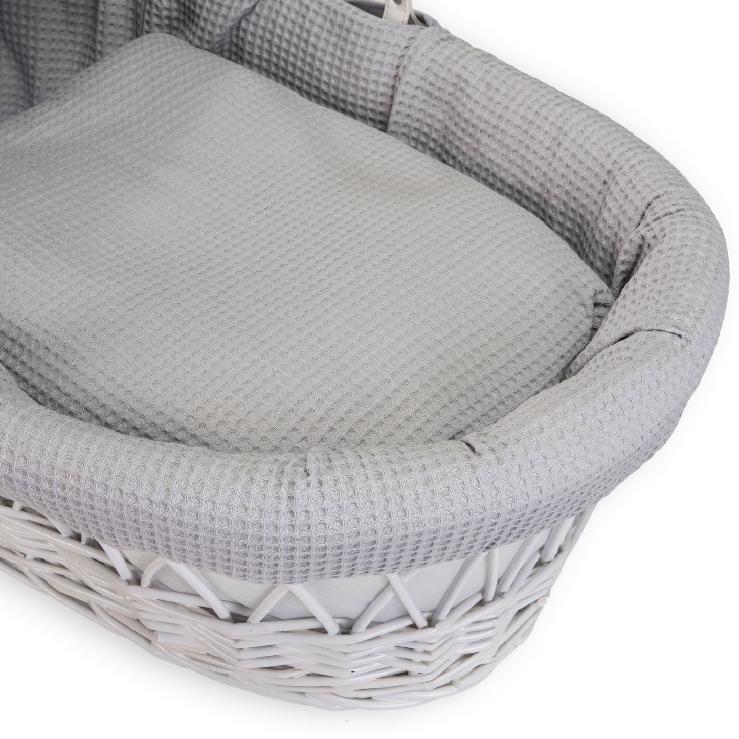 Clair de Lune Grey Waffle White Wicker Moses Basket