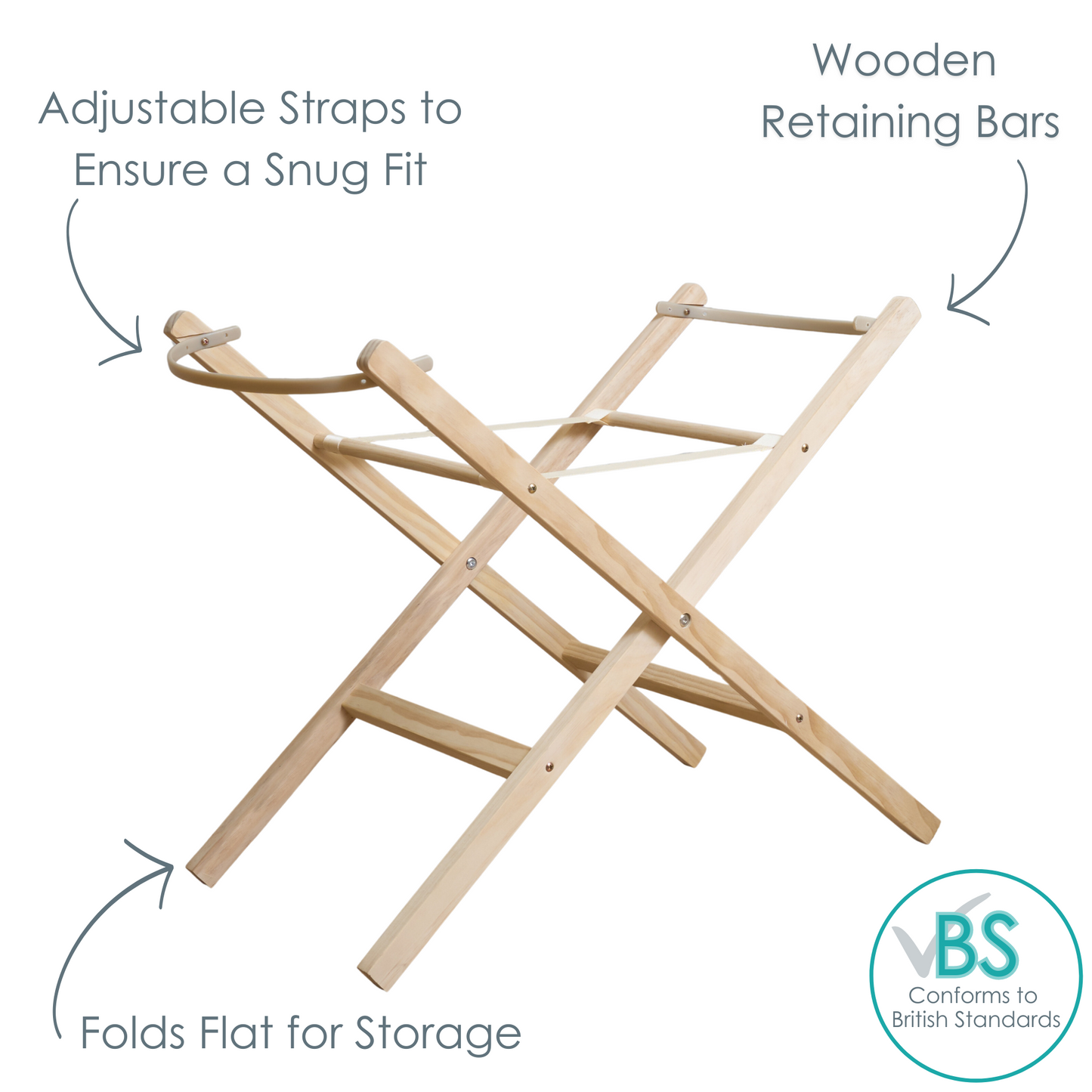 Clair de Lune Natural Wooden Folding Moses Basket Stand