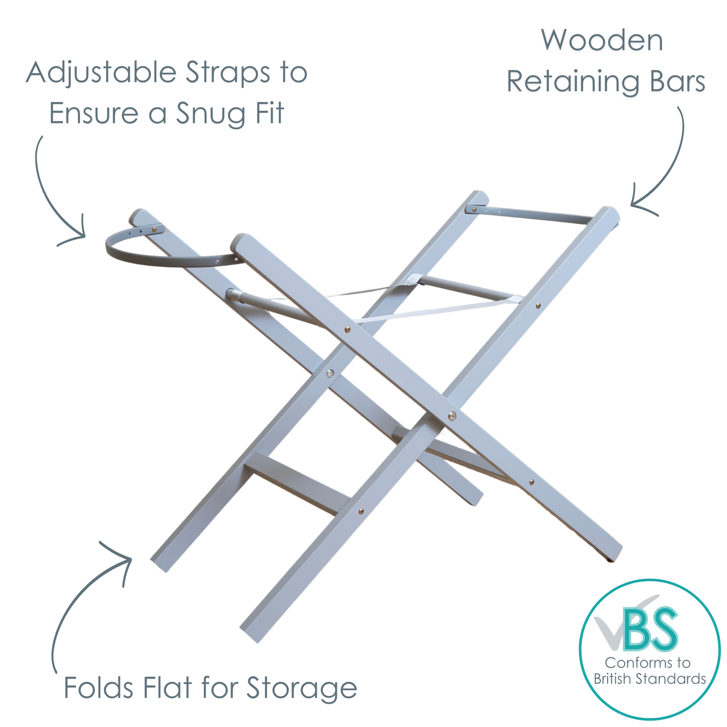 Clair de Lune Grey Wooden Folding Moses Basket Stand