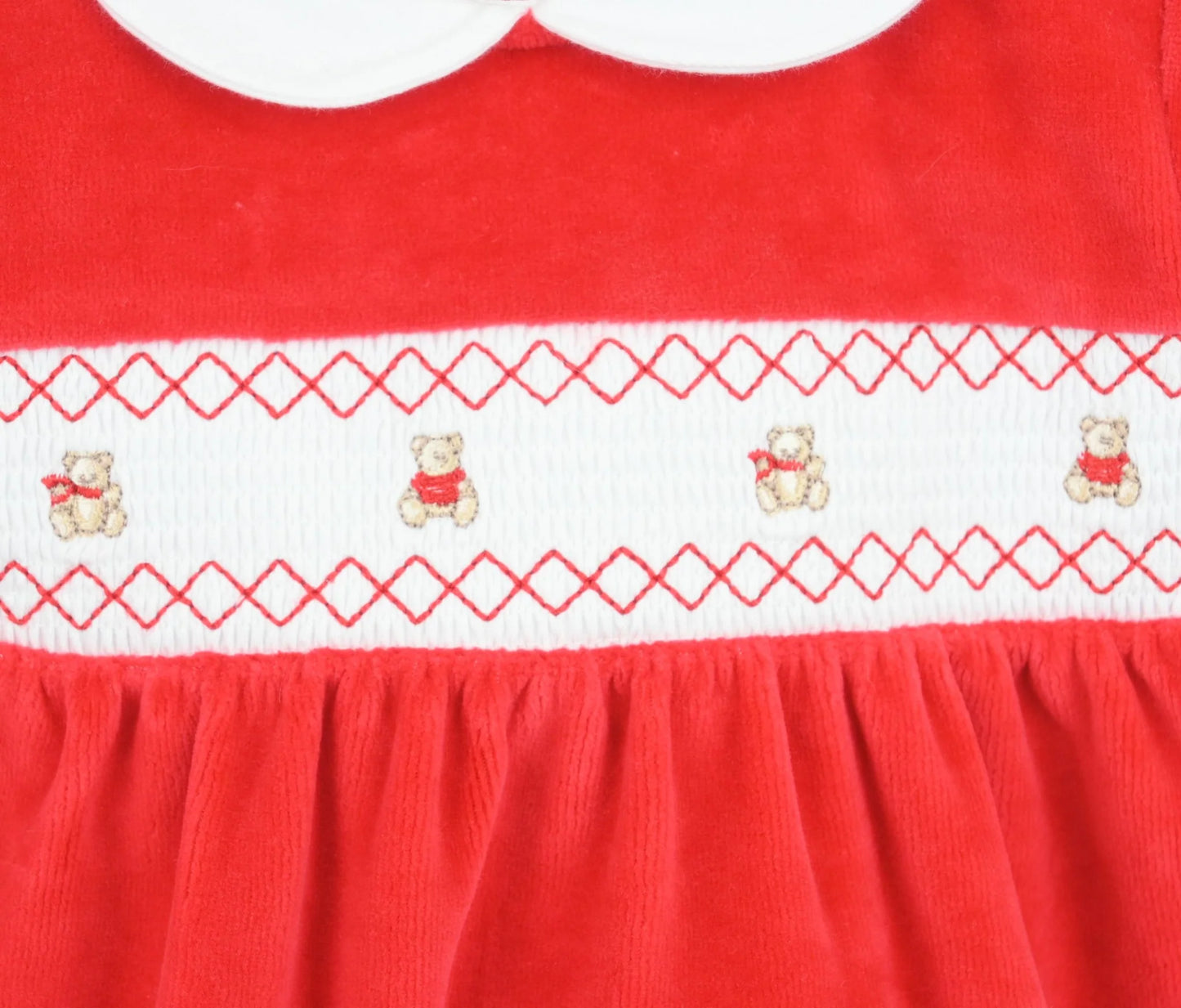 Pex Teddy Smocked Red Sleepsuit