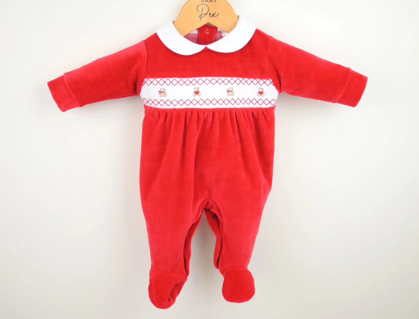 Pex Teddy Smocked Red Sleepsuit