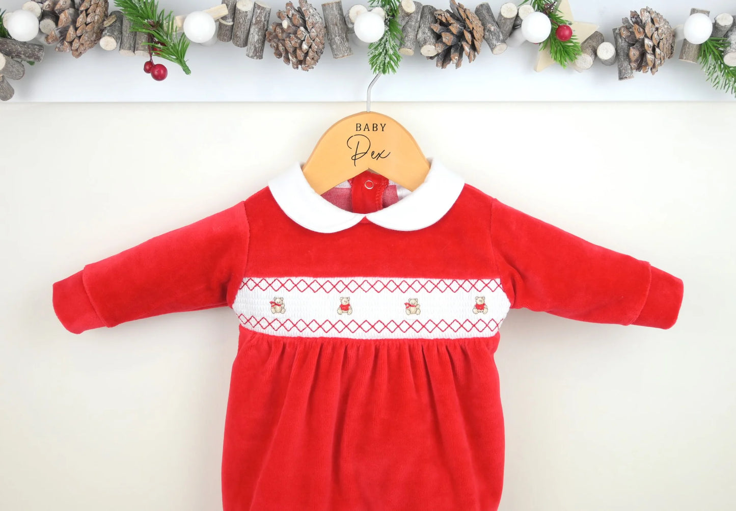 Pex Teddy Smocked Red Sleepsuit