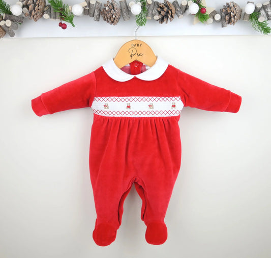 Pex Teddy Smocked Red Sleepsuit