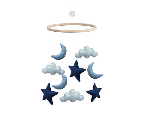 Moons Stars and Clouds Mobile - Blue