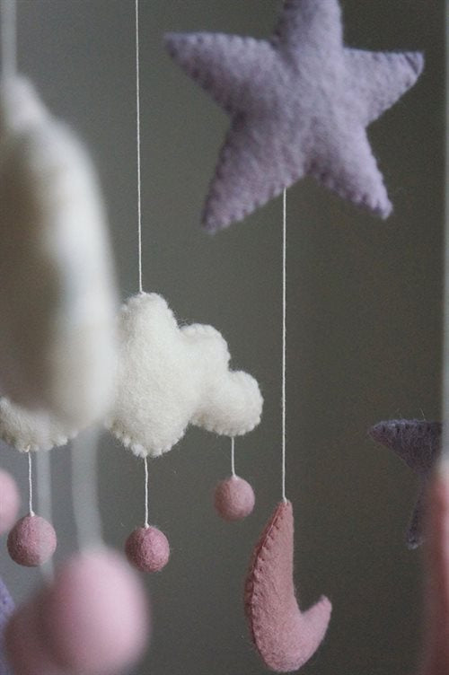 Moons Stars and Clouds Mobile - Pink